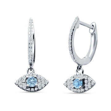 Evil Eye Huggie Hoop Earring Aquamarine CZ 925 Sterling Silver Wholesale